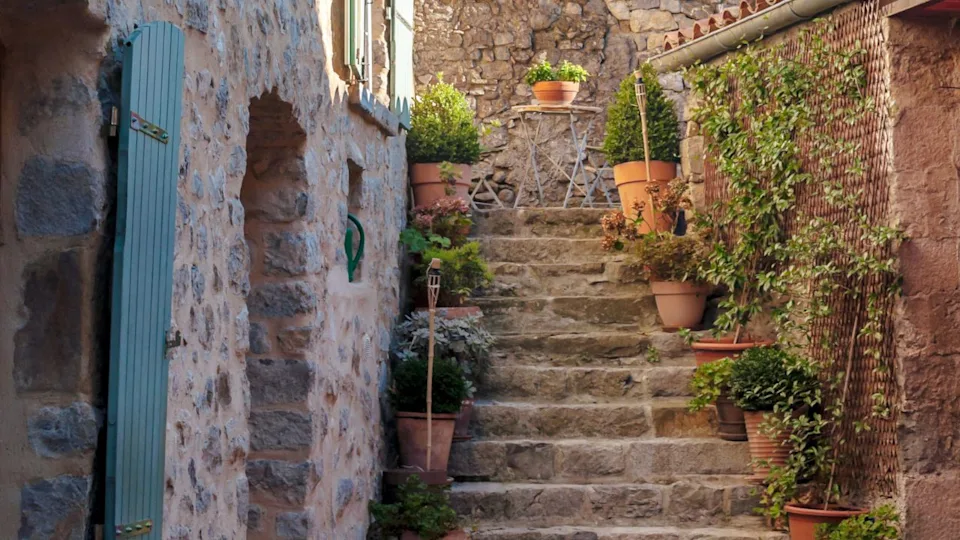 Houses in Lagrasse in the south of France. It´s a medieval village.