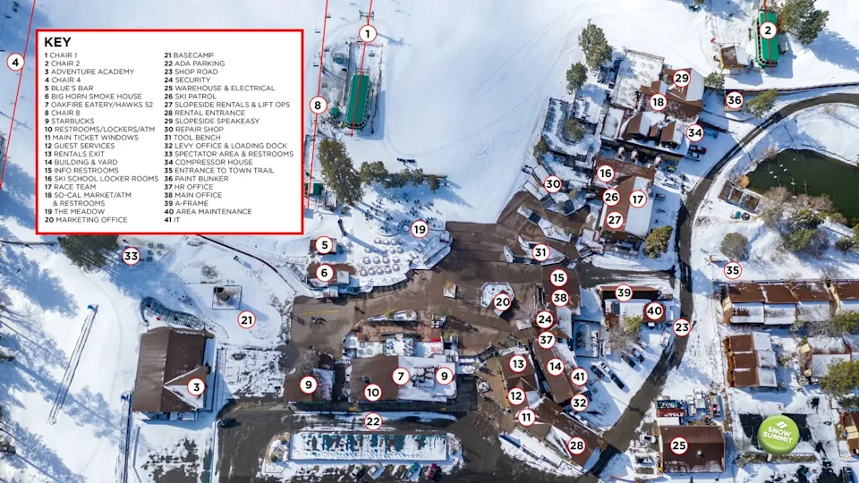 Snow Summit base area map. (Courtesy of Big Bear Mountain Resorts)