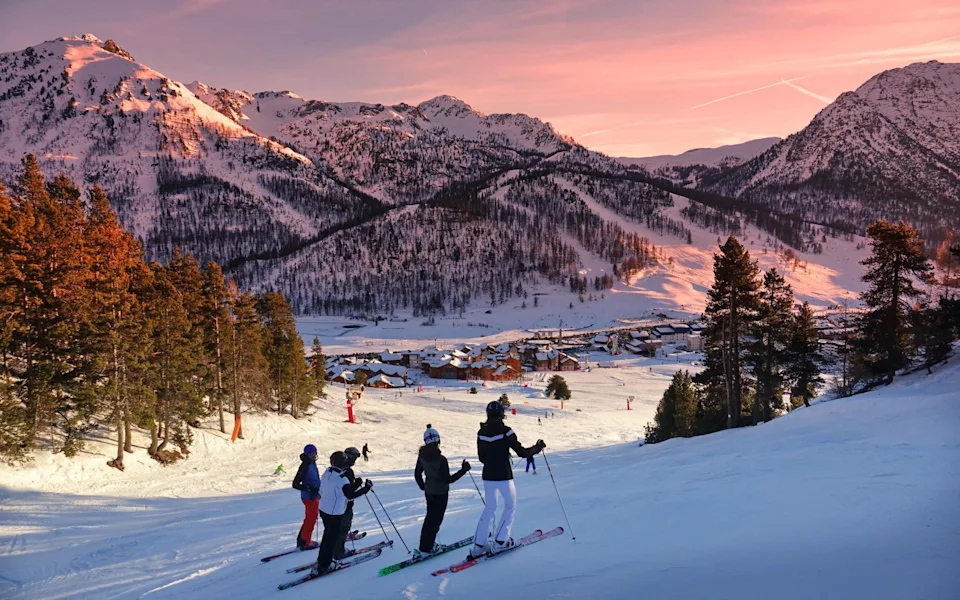 Montgenevre ski resort in the Hautes Alpes at sunset