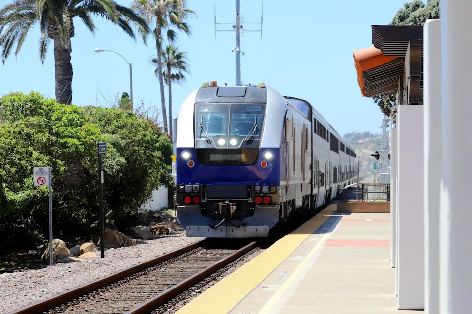 Laser1987/Getty Images Amtrak's Pacific Surfliner Train pulling into a staion.