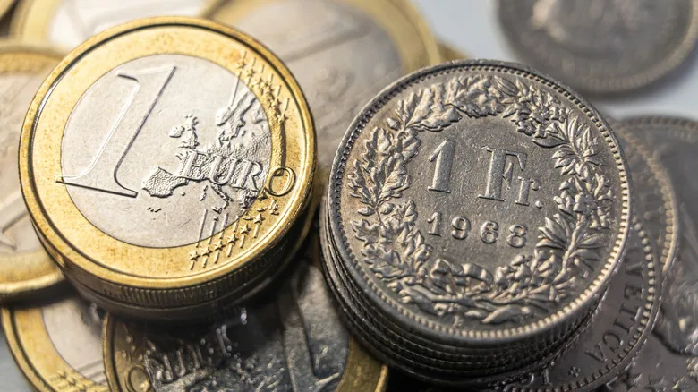 Euro and Swiss Franc coins