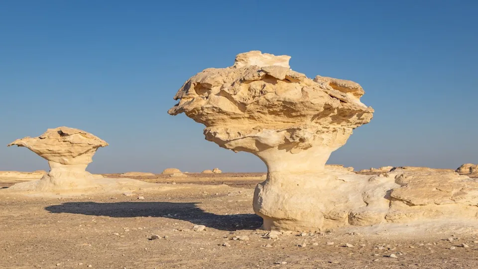 White Desert National Park, Al Farafra, New Valley, Egypt. Rock pinnacle in the White Desert of western Egypt.