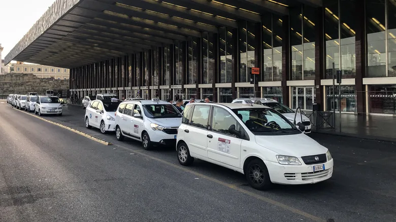 Taxi line at Termini Station in Rome, Italy