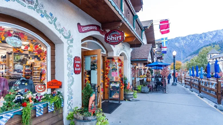 Shops lining downtown Leavenworth, Washington