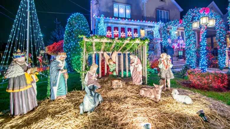 Houses with Christmas Lights in the suburban Brooklyn neighborhood of Dyker Heights.
