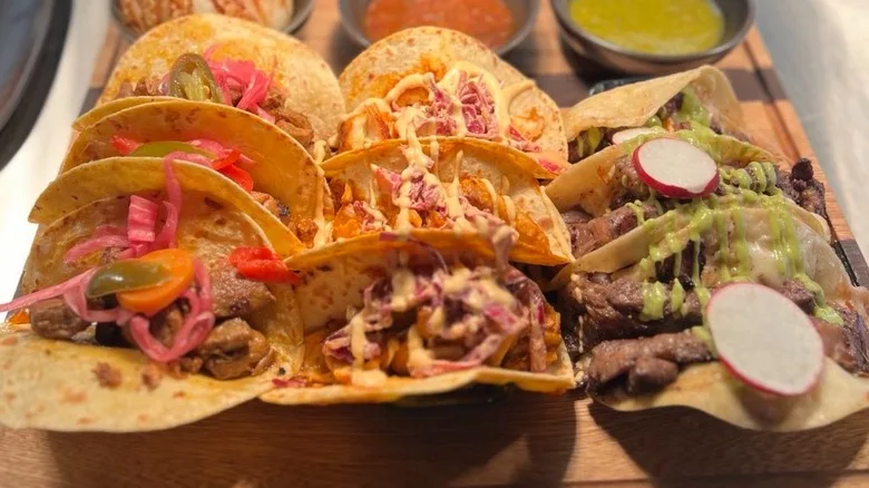 A taco tray from Ma Cualli Mexican restaurant