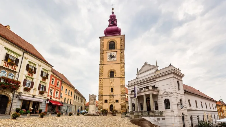 Catholic church tower in the center of the medieval city of Ptuj