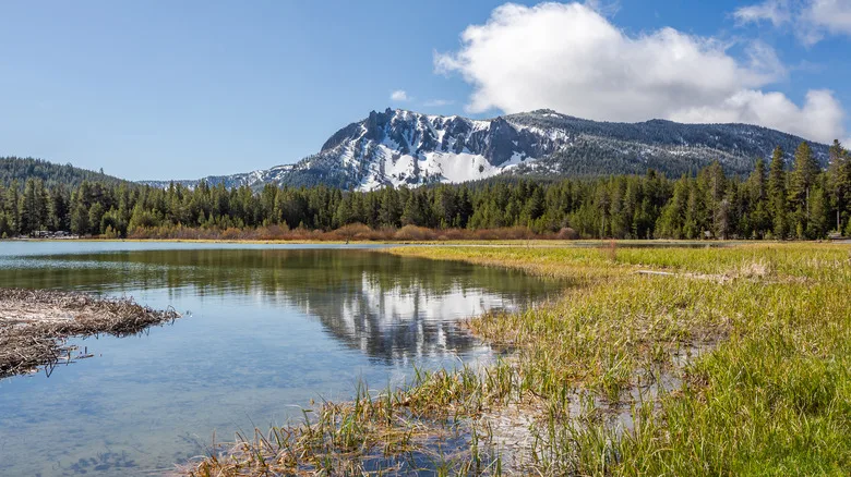 Paulina Lake reflecting distant mountain