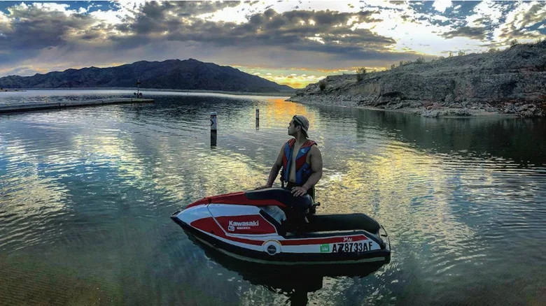 A man with a jet ski on Lake Mead near Meadview, Arizona