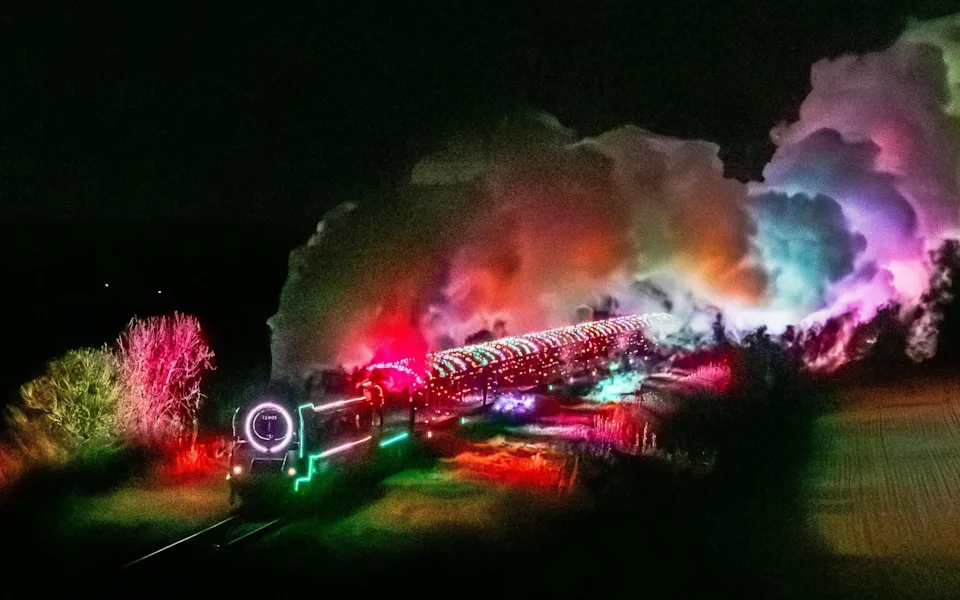 Steam Illuminations railway train in New Alresford, Hampshire