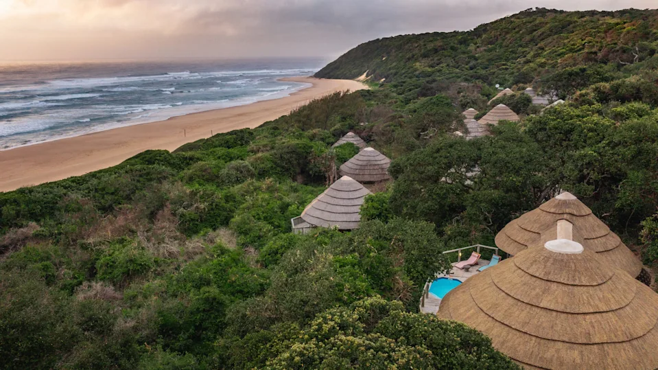 Thonga Beach Lodge overlooking a secluded, palm-fringed beach on South Africa’s Maputaland coast.