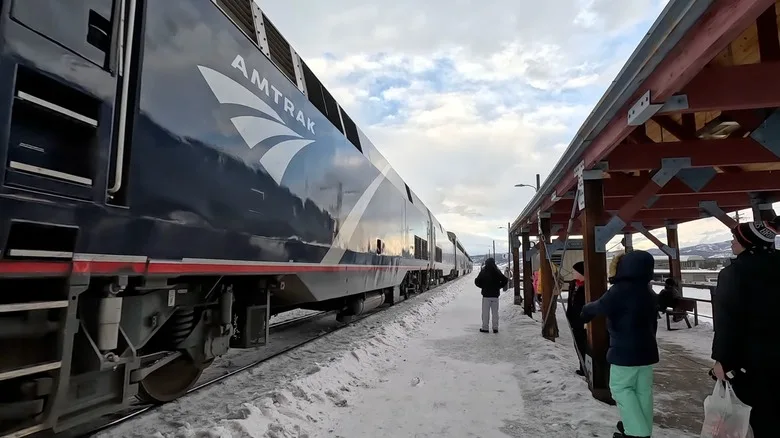 Visitors waiting to board the Amtrak Winter Park Express