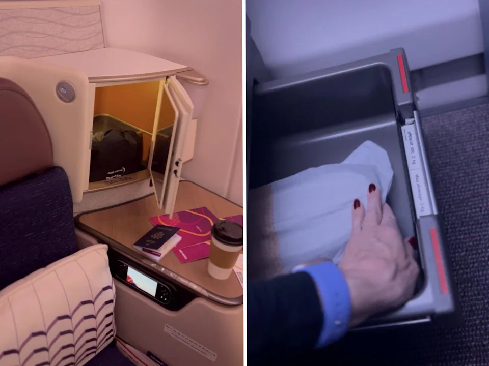 Split Image: Two storage containers on the author's Air India flight.