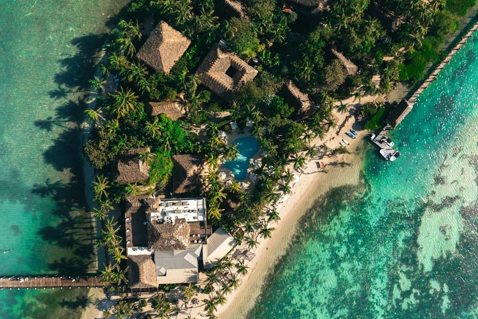 Don Eim/Travel + Leisure Aerial view of Little Palm Island resort.