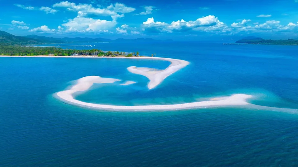 Aerial view of white beach in Koh Yao yai island, Thailand.