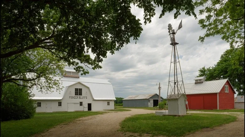 white and red ranch buildings