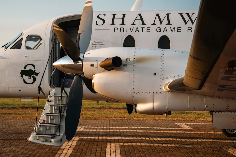 Small aircraft operated as the new Shamwari air shuttle landing on the reserve’s private airstrip in South Africa.