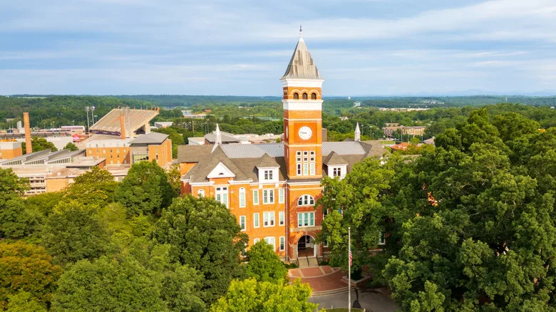 Tillman Hall and Memorial Stadium on the Clemson University campus
