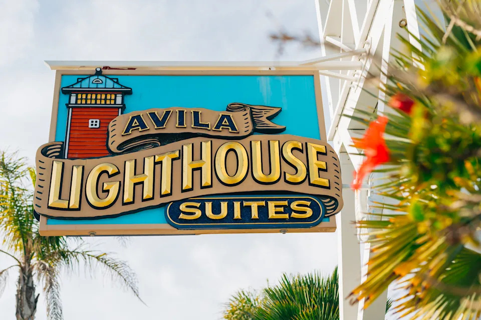 Avila Beach, California, USA - February 2, 2023 Avila Lighthouse Suites, all-suite beachfront hotel nestled in the charming beach town of Avila Beach, California.