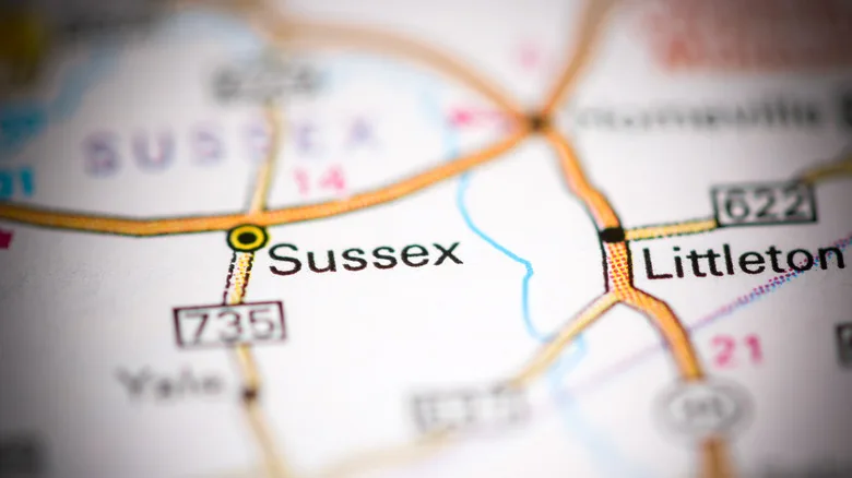 map location of Sussex, Virginia