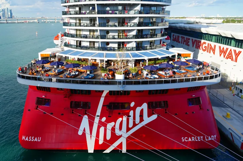 The Scarlet Lady cruise ship by Virgin Voyages at Port Miami, Florida. eqroy – stock.adobe.com