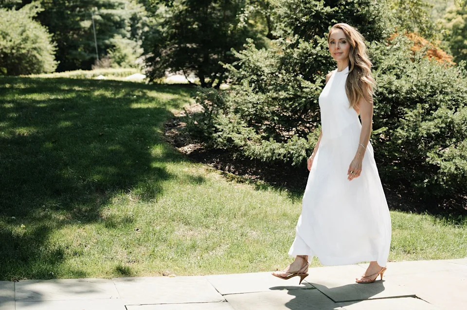 Auberge Collection Gabby Bernstein walking around the grounds at the Mayflower Inn & Spa.
