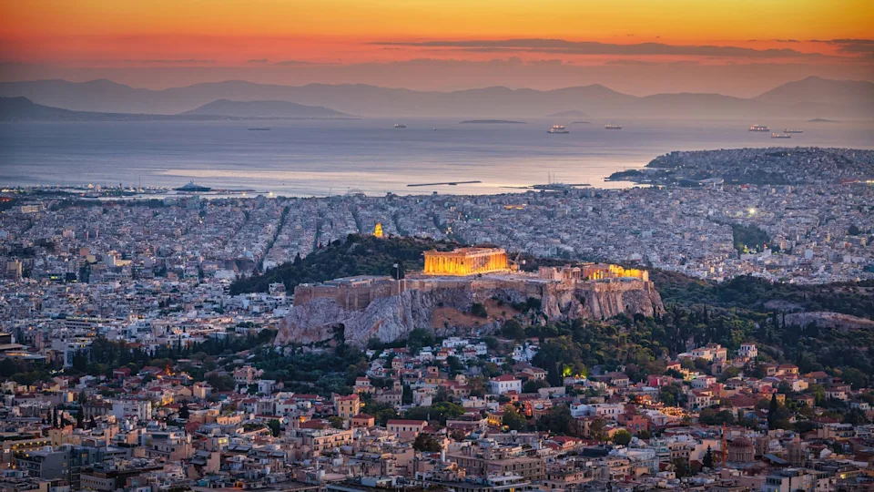 athens cityscape in sunset light panorama