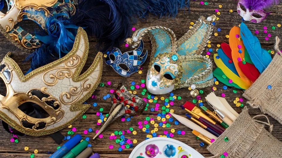 Venetian mask painting workshop. Handmade mask painting concept.