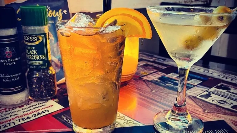 Two cocktails sitting on a table at the Thirsty Marlin in Palm Harbor