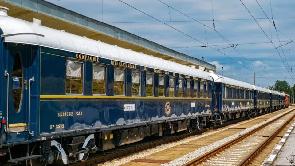 Ruse city, Bulgaria - August 29, 2017. The legendary Venice Simplon Orient Express is ready to depart from Ruse Railway station. The luxury train travels between Paris and Istanbul.