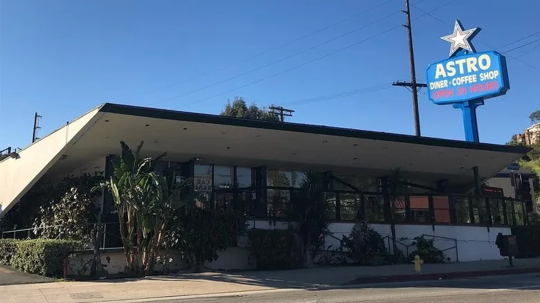 Exterior of the Googie-style Astro Family Restaurant in Los Angeles