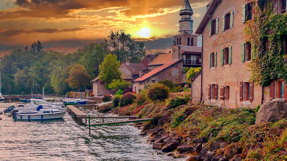 Yvoire in the north of France with flowers in the street