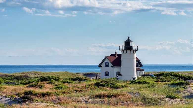 Race Point Light Lighthouse in beach dunes on the beach at Cape Cod