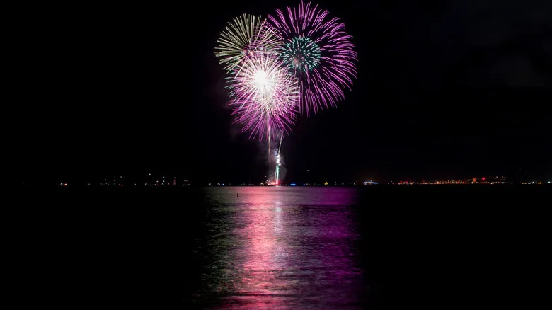 New Year's Eve fireworks over Waikiki Beach, Honolulu