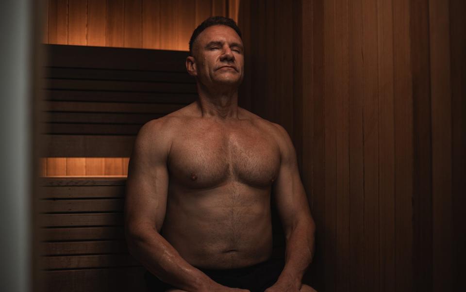 Gary relaxes in a sauna, which eliminates waste from your body and reduces all-cause mortality and cardiovascular risk