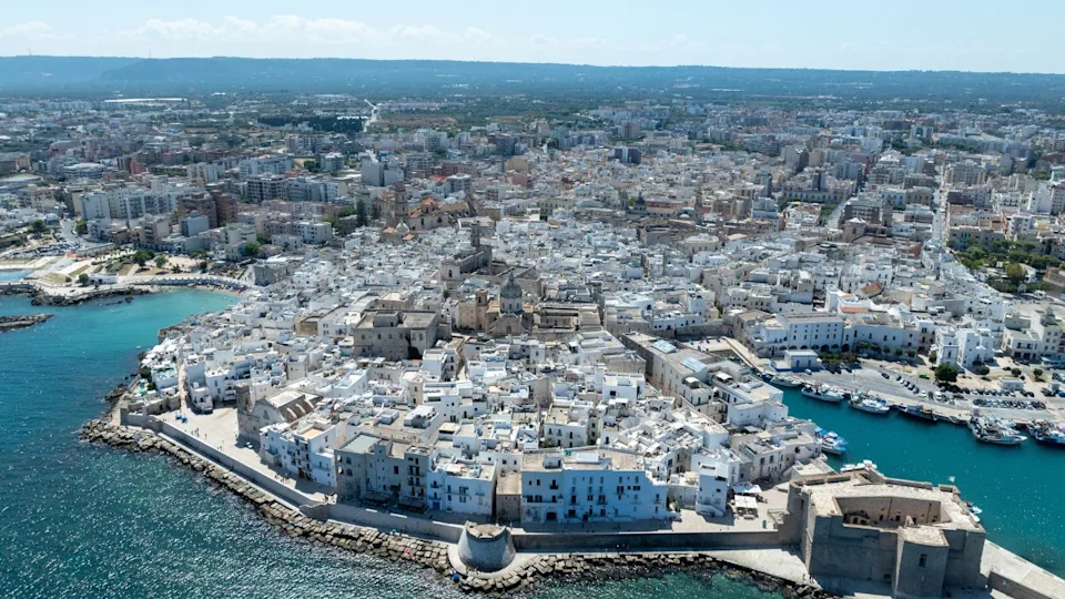 Aerial view of the old town of Monopoli, Italy