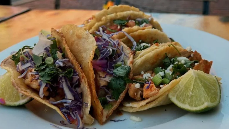 A plate of tacos from Taco Escobarr in Maine
