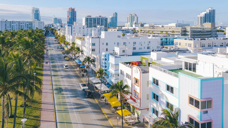 Aerial view of Ocean Drive in Miami