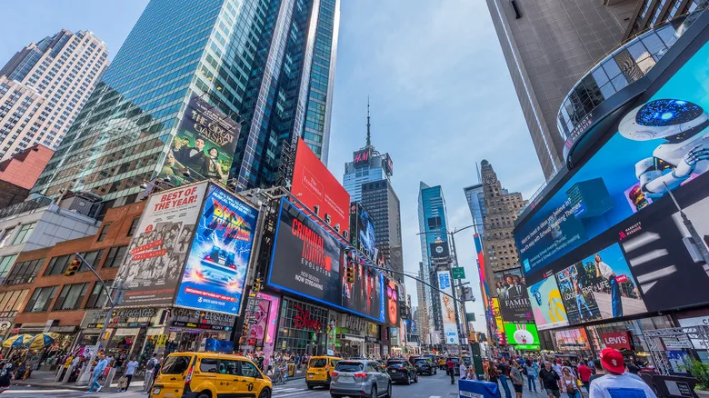 A close-up view of Times Square