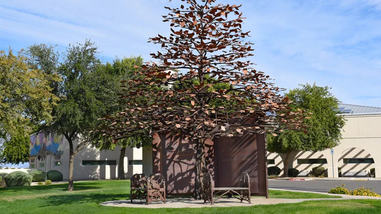 Sculpture outside Surprise library