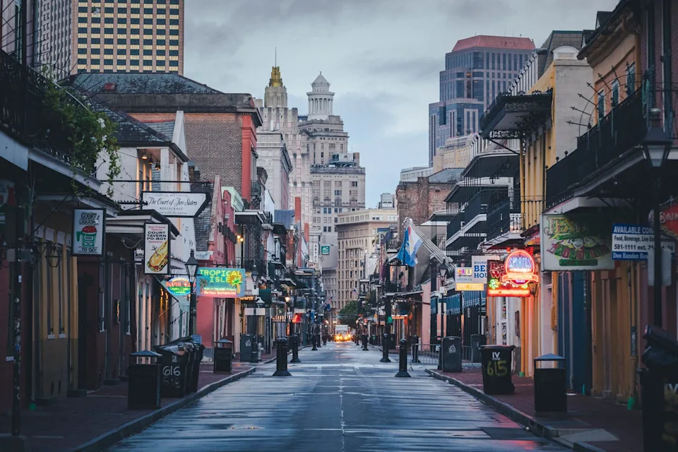 the famous bourbon street in new orleans without people in the morning