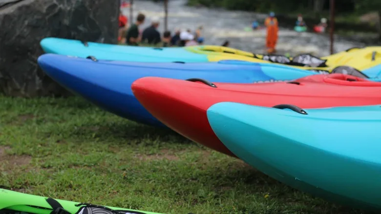 kayaks lined up at whitewater park