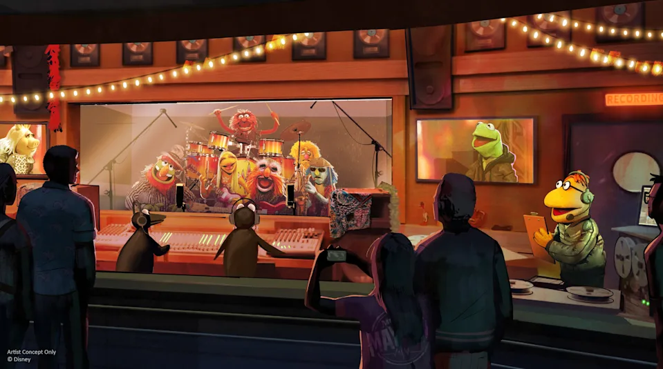 The Electric Mayhem will crank out rocking tunes in the recording studio inside of Rock 'n' Roller Coaster Starring The Muppets. Along with the finest audio engineers (all penguins, of course) guests will see Scooter doing his best to convince Electric Mayhem to stop jamming and get to their increasingly restless fans.