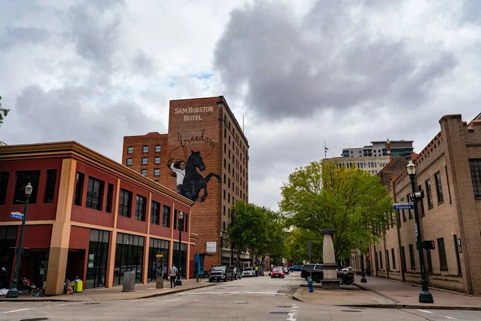 Tessa Desjardins/Travel + Leisure A large mural in downtown Houston, Texas.