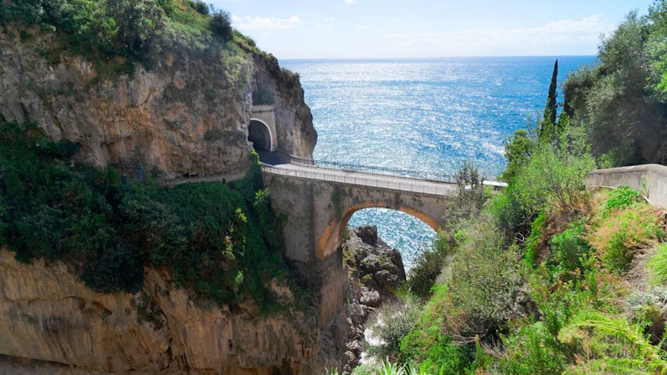 famous picturesque winding road of Amalfi coast, summer at Italy
