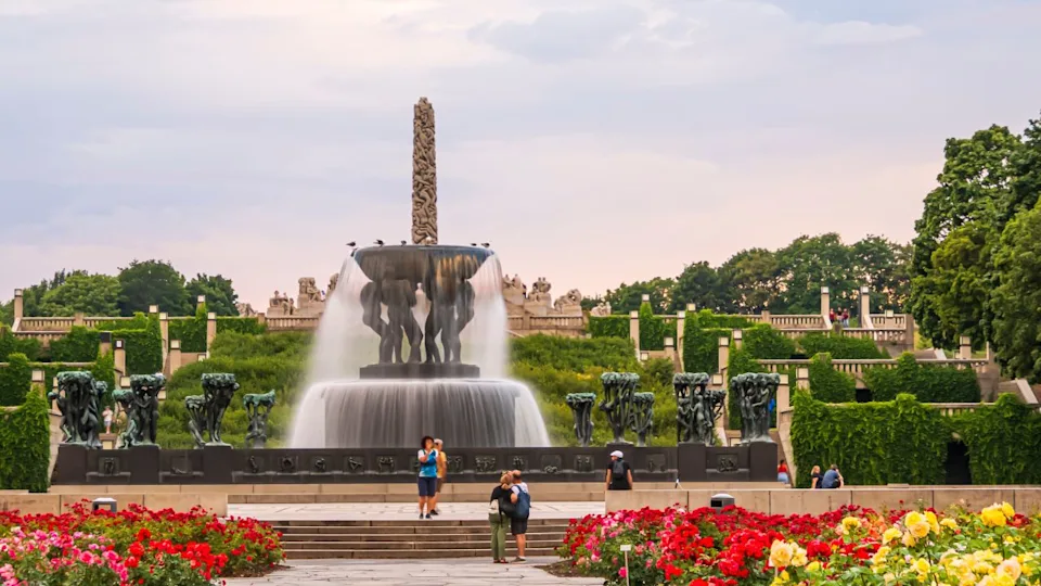 Oslo, Norway - Jul 2, 2025: Vigeland Park (Vigelandsparken)-collection of sculptures by Gustav Vigeland, Frogner Park (Frognerparken). Consists of over 200 stone, bronze, and wrought iron sculptures.