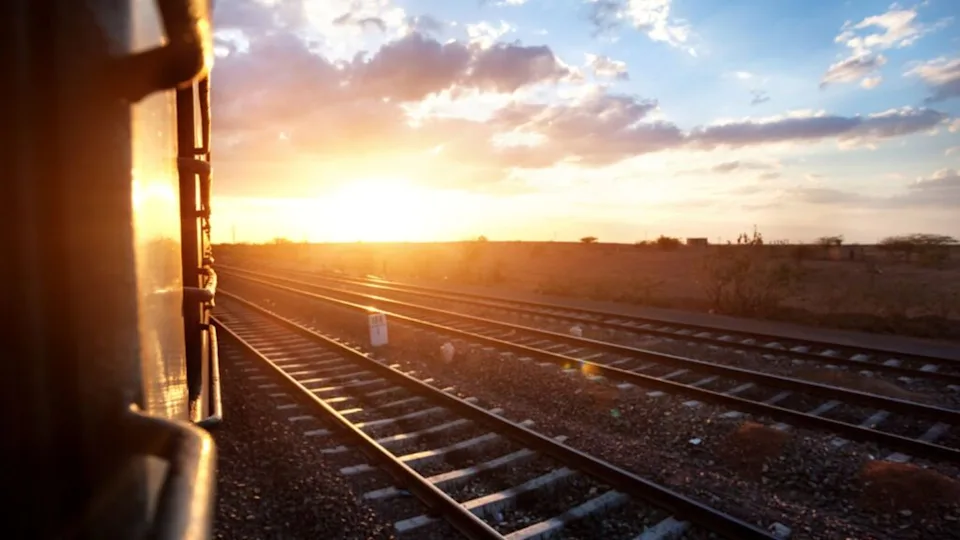 Indian train at sunset