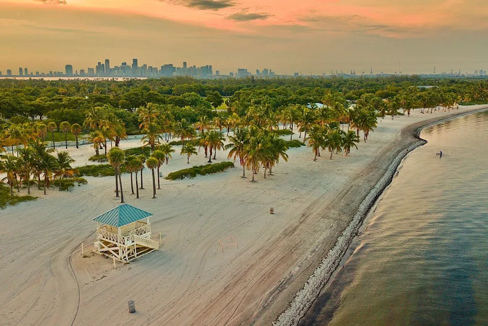 Nicolas / Adobe Stock Aerial view of a beach on Key Biscayne.