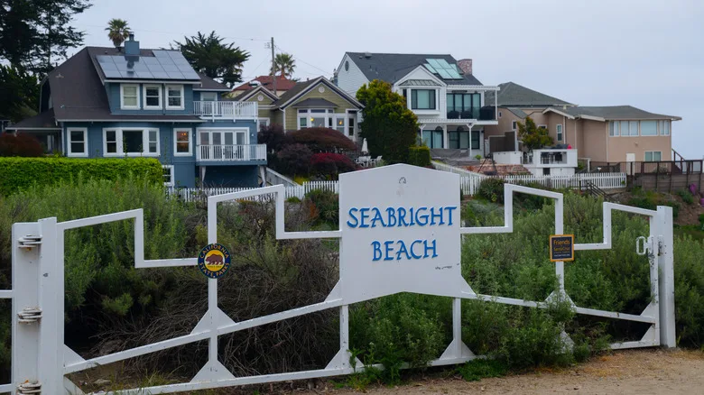 Oceanfront homes near the entrance of Seabright State Beach in Santa Cruz, California
