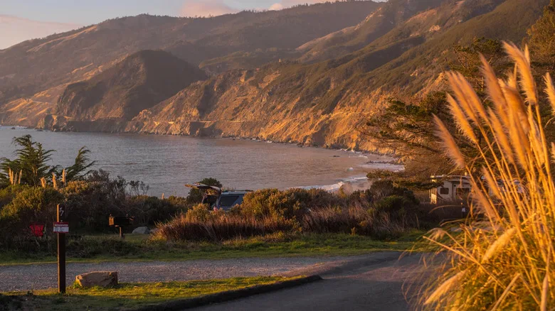 The sunset colors the cliffs of the Big Sur from the Kirk Creek Campground